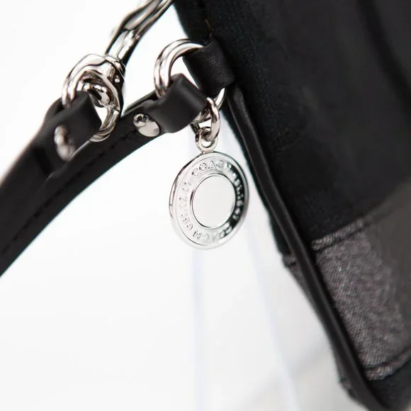 COACH Black Canvas Wristlet with Metallic Sparkly Stripe - Picture 7 of 11